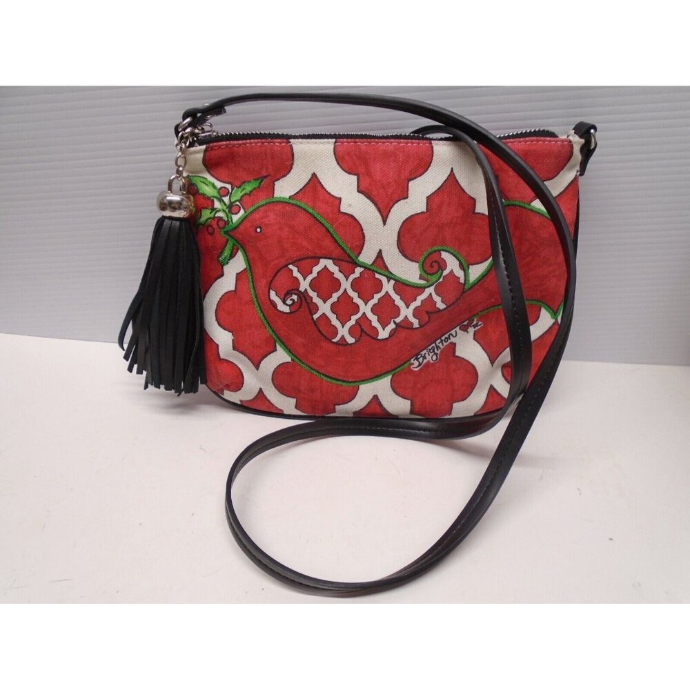 Brighton Crossbody Purse Love Peace Dove Holly Red White Tassel Christmas w/flaw
